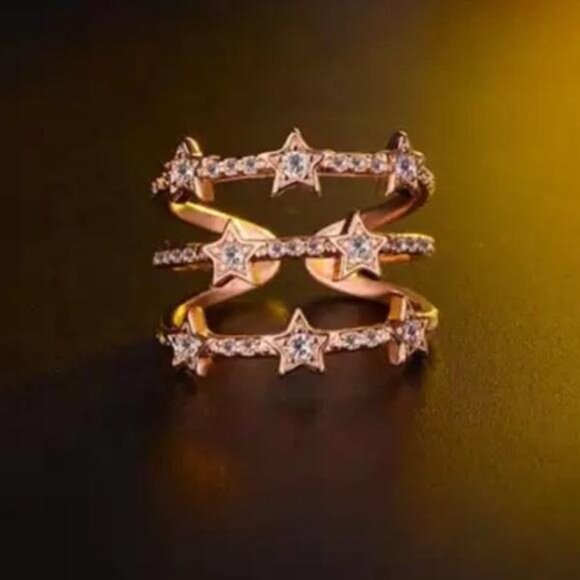 NEW 18K ROSE GOLD DIAMOND MULTI LAYER Adjustable RING, CUTE RING, SHINY RING. - Picture 3 of 7